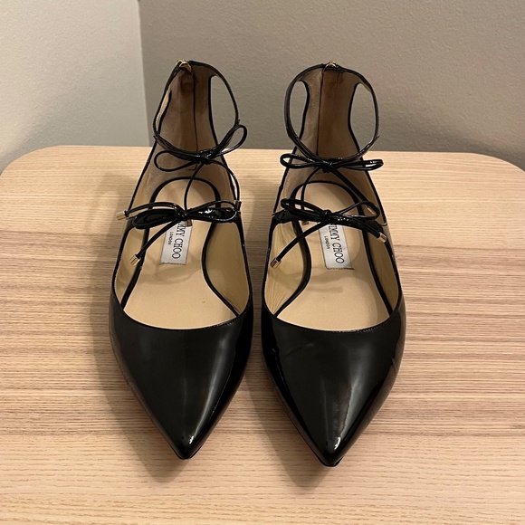 Jimmy Choo⎜Sage Double Bow Patent Leather Flats⎜Black - Picture 11 of 16